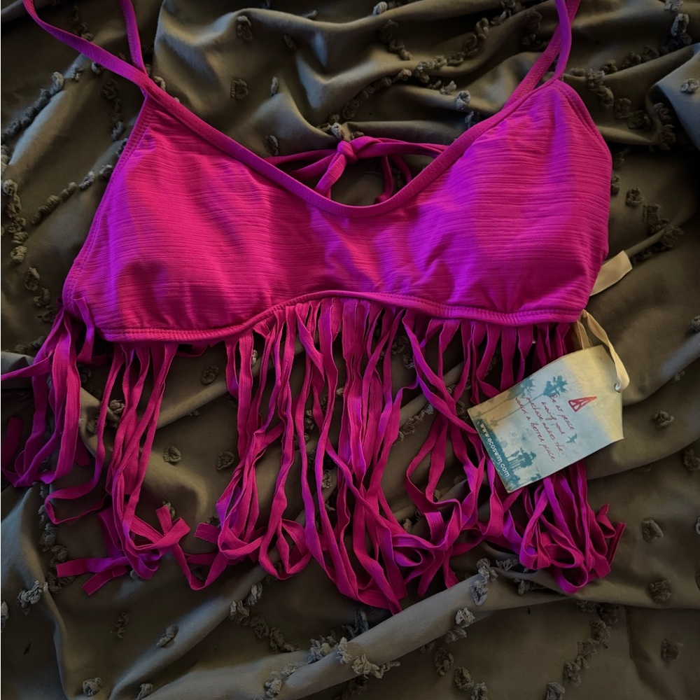 Vibrant Pink Fringe Bikini Top
